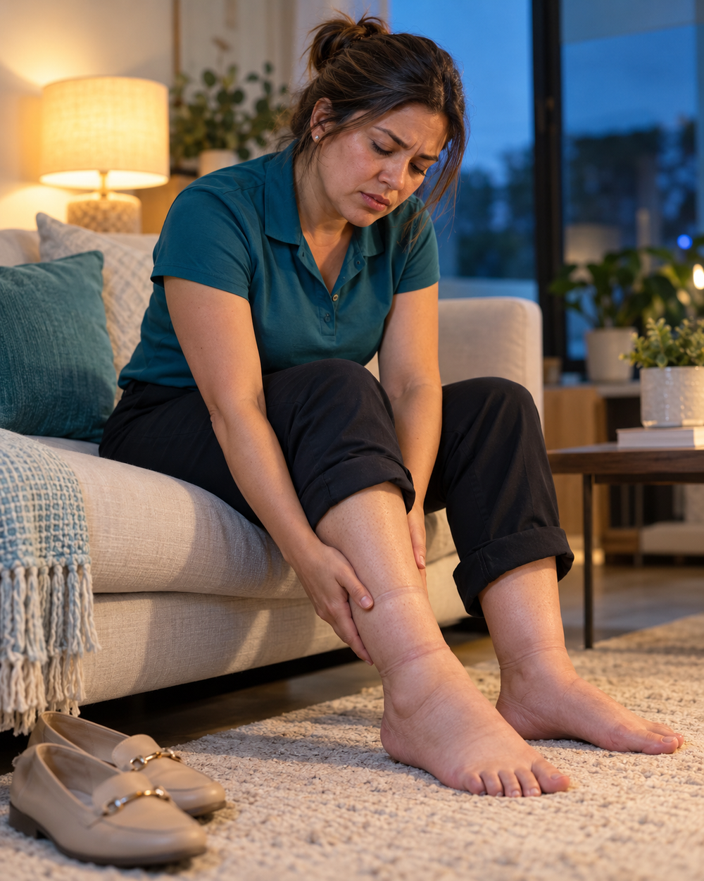 Mujer con las piernas cansadas